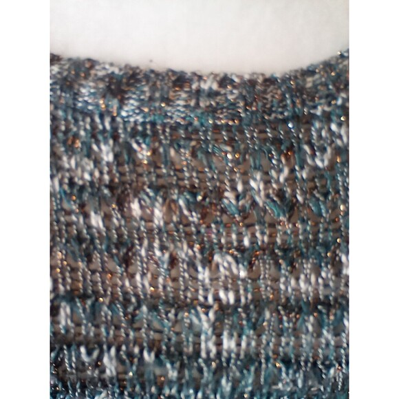 Maurices Womens Sweater Lg Green and Copper Metallic Open Knit Fabric 3/4 Sleeve - Picture 7 of 15